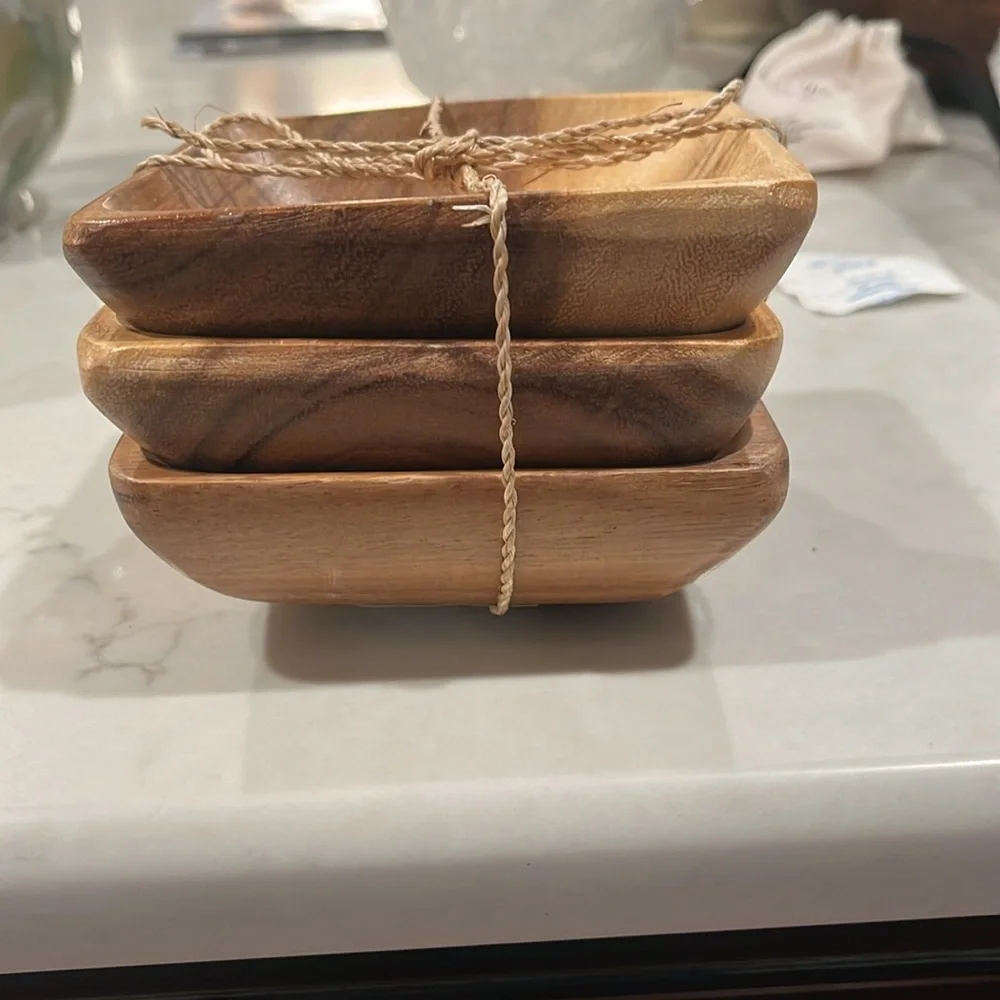 Creative Co-Op Square Acacia Wood Bowl Set/NWT